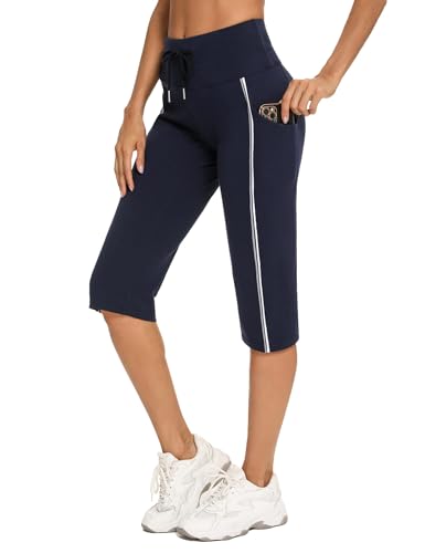 Totatuit Damen 3/4 Jogginghose Sommer Yoga Trainingshose Baumwolle Sporthose für Sport und Freizeit Fitness Activewear Leggings Sport & Outdoor Hosen mit Tasche von Totatuit