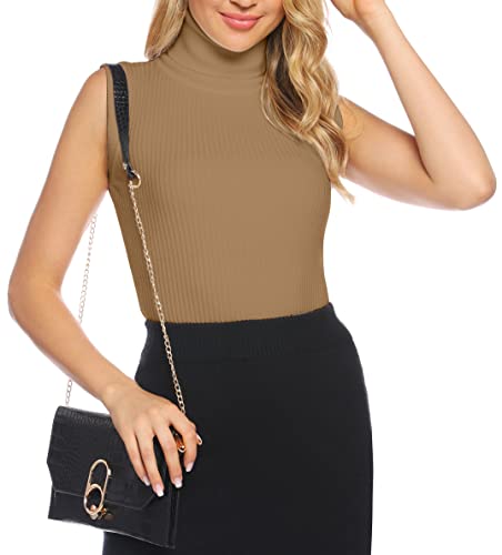 Totatuit Rollkragenpullover Damen Ärmelloses Hohes Rollkragen Tank Top Basic Solid Shirt mit Elastischem Stehkragen Weich Stretch Rollkragenpullover Frühling Sommer Winter Aprikose M von Totatuit