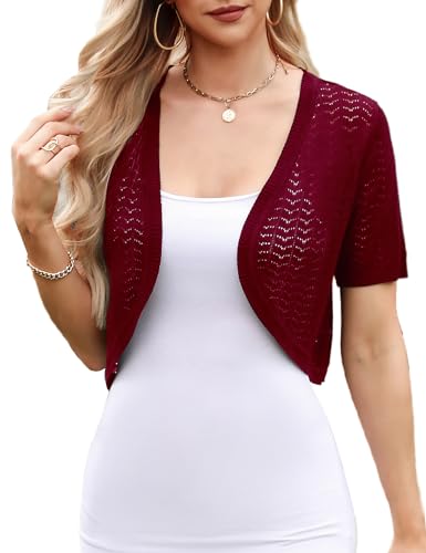 Totatuit Damen Baumwolle Bolero Festlich Elegant Shrug Top Kurze Strickjacke Cardigan Open Front Casual Bolerojacke Schulterjacke von Totatuit