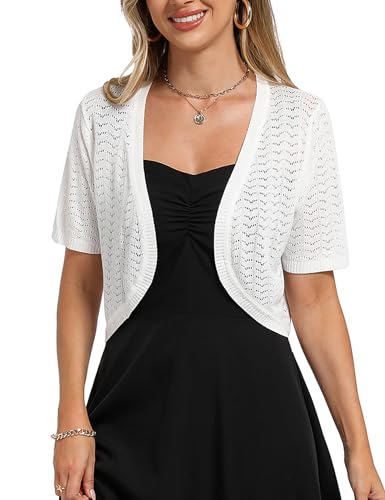 Totatuit Damen Bolero Festliche Kurze Elegante Strickjacke Baumwolle Leicht Kurzarm Sommerjacke für Party und Hochzeit Weiß XL von Totatuit