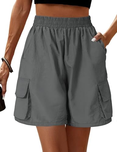Totatuit Damen Cargo Shorts Bequeme schnelltrocknende Wanderhose für Damen mit elastischem Bund atmungsaktivem Material Mehreren Taschen für Outdoor Trekking Dunkelgrau XL von Totatuit