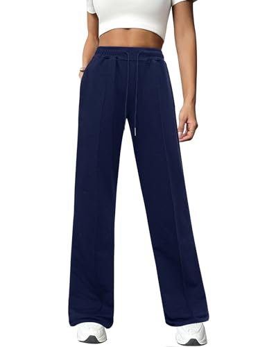 Totatuit Damen Jogginghose Baumwolle Freizeithose Lang offenem Boden Yogahose Sporthose Geradem Bein Hose mit Taschen Marineblau S von Totatuit
