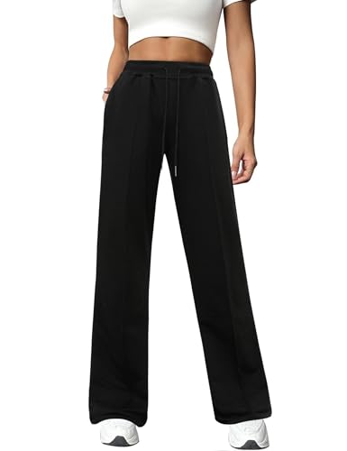 Totatuit Damen Jogginghose Baumwolle Freizeithose Lang offenem Boden Yogahose Sporthose Geradem Bein Hose mit Taschen Schwarz XXL von Totatuit