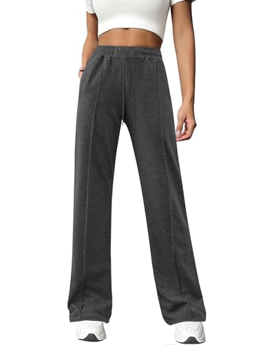 Totatuit Damen Jogginghose Baumwolle Freizeithose Lang offenem Boden Yogahose Sporthose Geradem Bein Hose mit Taschen dunkelgrau S von Totatuit
