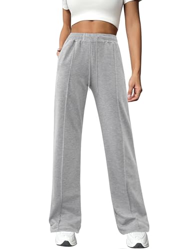 Totatuit Damen Jogginghose Baumwolle Freizeithose Lang offenem Boden Yogahose Sporthose Geradem Bein Hose mit Taschen hellgrau S von Totatuit