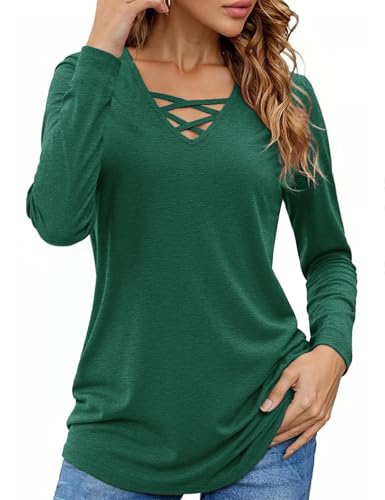 Totatuit Damen Langarm V Ausschnitt Oberteil Leichte Shirts Basic Casual Longshirt Longsleeve Lockeres Blusen Tuniken von Totatuit