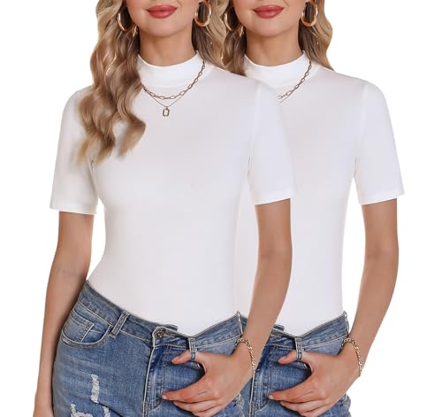 Totatuit Damen Rollkragen Pullover Frühling Sommer Strick Kurzarm Eng Mode Oberteile für Freizeit von Totatuit