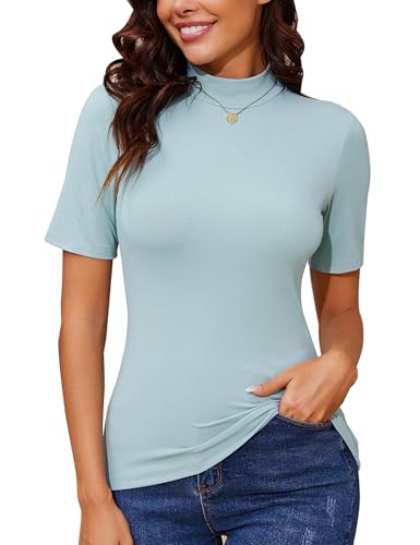 Totatuit Damen Rollkragen Strick Kurzarm Pulli Frühling Sommer Herbst Winter Mode Eng Oberteile für Freizeit von Totatuit