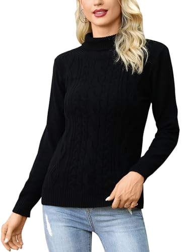 Totatuit Damen Rollkragenpullover Strickpullover Langarmpullover Slim Fit Strickoberteile Dame Stehkragen Büropullover von Totatuit