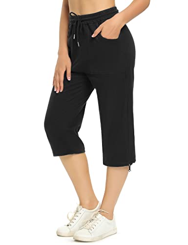 Totatuit Damen Sommer Caprihose Jogginghose 3/4 Baumwolle Sommerhose Yoga Fitness Activewear mit Tasche für Sport und Freizeit Schwarz 3XL Totatuit Damen Sommer Caprihose Jogginghose 3/4 Baumwolle Sommerhose Yoga Fitness Activewear mit Tasche für Sport und Freizeit Schwarz 3XL von Totatuit