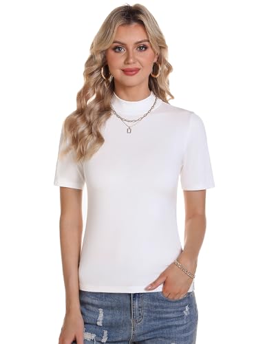 Totatuit Damen Rollkragen Pullover Frühling Sommer Strick Kurzarm Eng Mode Oberteile für Freizeit von Totatuit