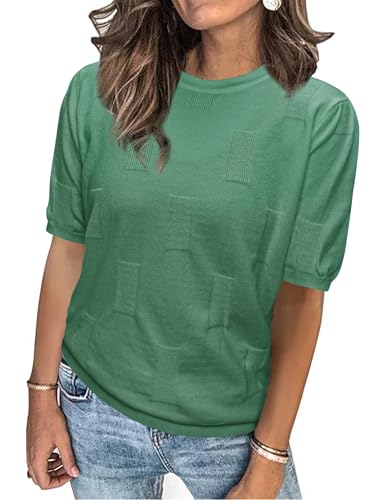 Totatuit Damen Strickpullover Casual Pullover Kurzarm Rundhalsausschnitt Pullover Sweateshirt von Totatuit