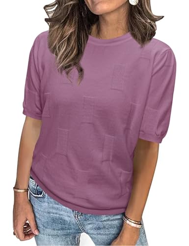 Totatuit Damen Strickpullover Casual Pullover Kurzarm Rundhalsausschnitt Pullover Sweateshirt von Totatuit