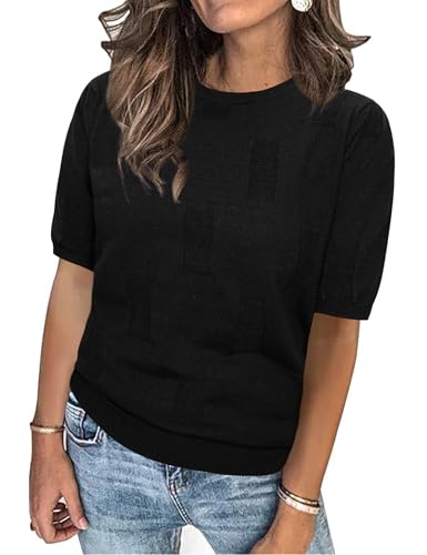 Totatuit Damen Strickpullover Casual Pullover Kurzarm Rundhalsausschnitt Pullover Sweateshirt von Totatuit