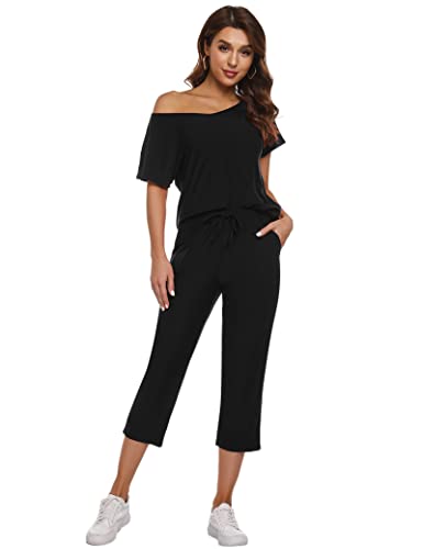 Totatuit Trainingsanzug Damen Sommer Tracksuit Kurzarm ärmel Tops und 3/4 Hose Jogginganzug Elegant Hausanzug Loungewear Zweiteiler Outfit Set von Totatuit