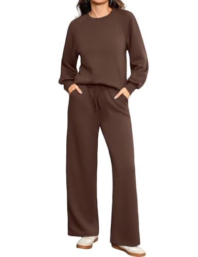 Totatuit Damen Trainingsanzug 2-teilig Jogginghose mit Oberteil Fitness Anzug Sportanzug Casual Homewear Herbst Winter Braun S von Totatuit