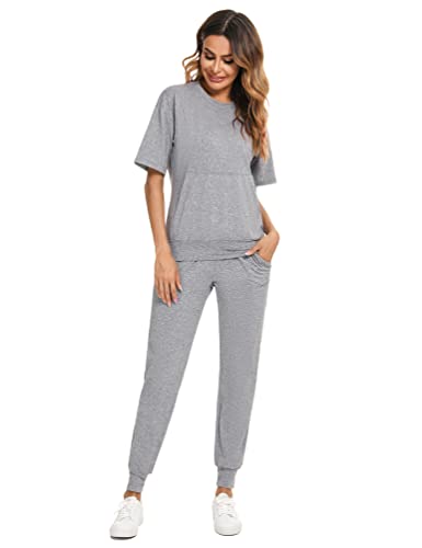 Totatuit Damen Tracksuit Rundhalsausschnitt Einfarbig Zweiteiler Hausanzug Loungewear Outfit Jogger Trainingsanzug Set von Totatuit