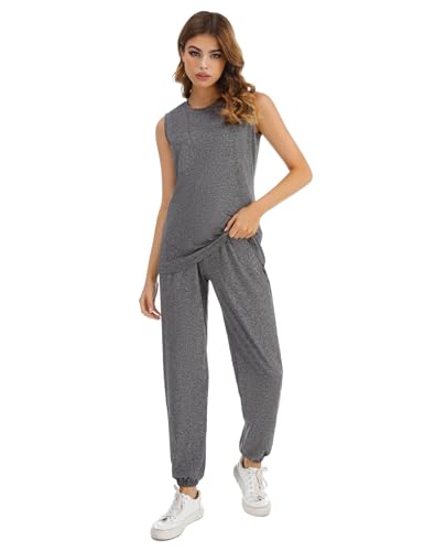 Totatuit Damen Tracksuit Rundhalsausschnitt Einfarbig Zweiteiler Hausanzug Loungewear Outfit Jogger Trainingsanzug Set von Totatuit