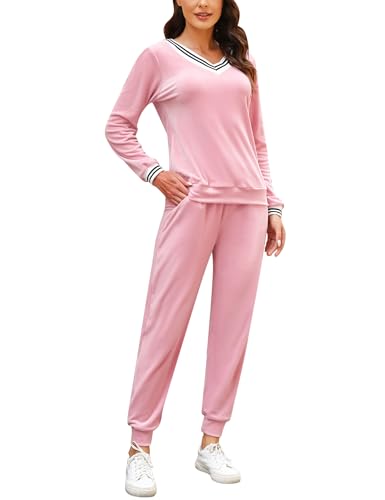 Totatuit Schlafanzug Damen Lang Zweiteiler Samt Pyjama Set Loungewear Freizeitanzug Herbst Winter Jogginganzug Hausanzug Warm Velour Langarm Oberteile mit Hose von Totatuit