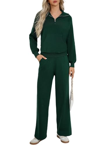 Totatuit Damen Weich Hausanzug Jogginganzug Set Lang Sport Hosenanzug Trainingsanzug Elegant Freizeitanzug halbem Reißverschluss Tracksuits Grün Large von Totatuit