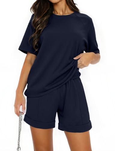 Totatuit Damen Sport Outfit Set, Kurzarm Rundhalsausschnitt Tracksuit + Elastische Gym Jogginghose von Totatuit