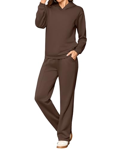 Totatuit Eleganter Damen Trainingsanzug Set mit Kapuze Lange Hose für Zuhause und Freizeit Braun XXL von Totatuit