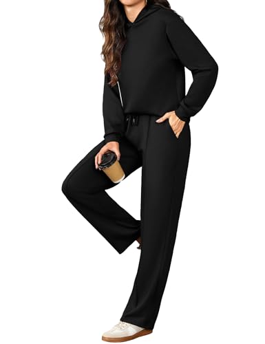 Totatuit Eleganter Damen Trainingsanzug Set mit Kapuze Lange Hose für Zuhause und Freizeit Schwarz XL von Totatuit