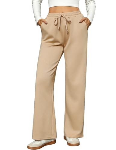 Totatuit Freizeithose Damen Baggy Sporthose Lang Trainingshose Sweathose Winter Weites Bein Aktive Freizeit Stretch Kordelzug Hosen Lose Lounge Pants Hausehose Khaki S von Totatuit