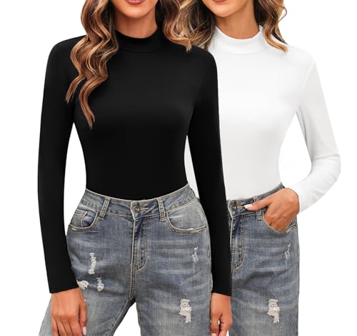 Totatuit High Neck Langarmshirt Damen Rollkragen Slim Fit Basic Tops 2er Pack Warm für Herbst Winter Alltag und Arbeit Totatuit High Neck Langarmshirt Damen Rollkragen Slim Fit Basic Tops 2er Pack Warm für Herbst Winter Alltag und Arbeit von Totatuit