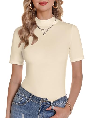 Totatuit Stehkragen Pullover Damen Elegant Strick T-Shirt Casual Slim Fit Kurzarm Mode Shirt für Frauen von Totatuit