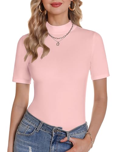 Totatuit Damen Rollkragen Pullover Frühling Sommer Herbst Winter Kurzarm Eng Strick Mode Oberteile bequem Stretch von Totatuit