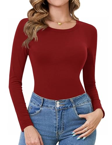 Totatuit Langarmshirt Damen Leicht Oberteils Rundhalsausschnitt Langarm Top Unterhemd Langarmshirts Shirt Langarms Oberteil Shirts Unterwäsche von Totatuit