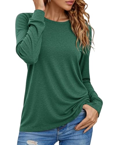 Totatuit Langarmshirt Damen Lockeres Longsleeve Basic Oberteile Rundhals Bequem Weiches Tshirt Damen Langarm für Herbst Frühling Winter Grün M von Totatuit