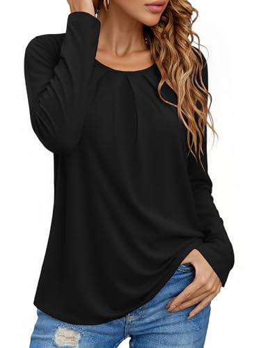 Totatuit Langarmshirt Damen Rundhals Stretch Tunika Tshirts Langarm Oberteile Casual Basic Tops von Totatuit
