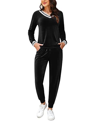 Totatuit Schlafanzug Damen Lang Zweiteiler Samt Pyjama Set Loungewear Freizeitanzug Herbst Winter Jogginganzug Hausanzug Warm Velour Langarm Oberteile mit Hose von Totatuit