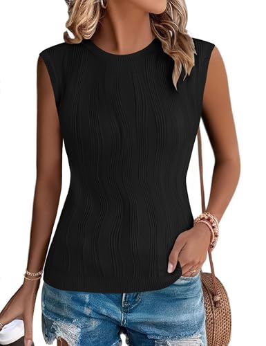 Totatuit Pullover Damen Armellos Elegant Herbst Strickpullover Rundhals Pulli Sweatshirt Winterpullover Weste von Totatuit