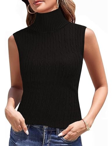 Totatuit Rollkragenshirt Damen Hemd mit Boden, Ärmellos Warmes Fleece Rolli Oberteil Turtleneck Unterziehshirt Stretch Rollkragenpullover für Winter und Herbst Schwarz XXL von Totatuit