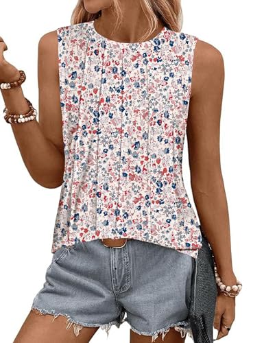 Totatuit Rundhals T Shirt Damen Tank Top Sommer Ärmellos Oberteile Elegant Basic Top Camisole Tanktops Frauen Leicht Ruched Oberteile Damen Printrosablau XXL Totatuit Rundhals T Shirt Damen Tank Top Sommer Ärmellos Oberteile Elegant Basic Top Camisole Tanktops Frauen Leicht Ruched Oberteile Damen Printrosablau XXL von Totatuit