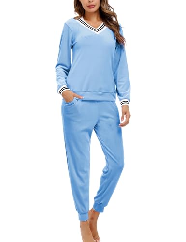 Totatuit Schlafanzug Damen Lang Pyjama Fleece Nachtwäsche Winter Schlafanzüge mit Bündchen von Totatuit