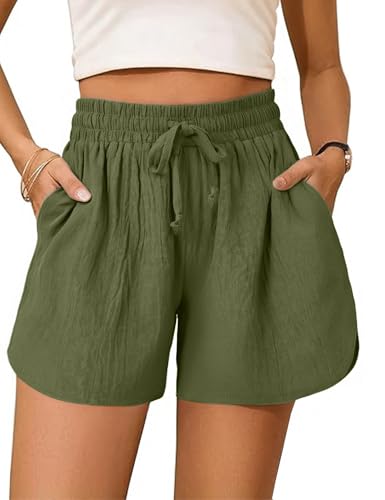 Totatuit Shorts Damen Sporthose Sommer Kordelzug Stretch Weite Hose mit 2 Taschen für Strand Freizeit Baumwolle Leinen Loose Fit Bequem Hotpants Armeegrün M Totatuit Shorts Damen Sporthose Sommer Kordelzug Stretch Weite Hose mit 2 Taschen für Strand Freizeit Baumwolle Leinen Loose Fit Bequem Hotpants Armeegrün M von Totatuit