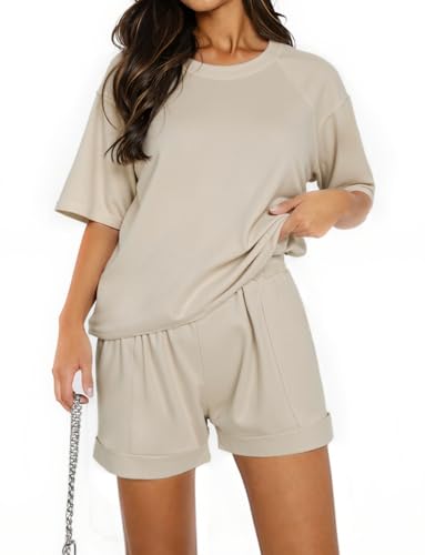 Totatuit Damen Sport Zweiteiler-Teiler Casual, Kurzarm Sweatshirt + Bequeme Jogginghose Sommer Outfits von Totatuit