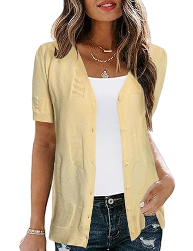 Totatuit Strickjacke Damen Leichter Open Front Bolero Shrug Kurzarm Cardigan Strickmantel Solid Top mit Knöpfen von Totatuit