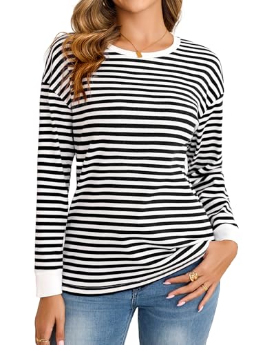 Totatuit Sweatshirt Damen Pullover Herbst Langarm Rundhals Y2K Oberteile Shirt Baumwolle Ohne Kapuze Winter Gestreiftes Langarmshirt Totatuit Sweatshirt Damen Pullover Herbst Langarm Rundhals Y2K Oberteile Shirt Baumwolle Ohne Kapuze Winter Gestreiftes Langarmshirt von Totatuit
