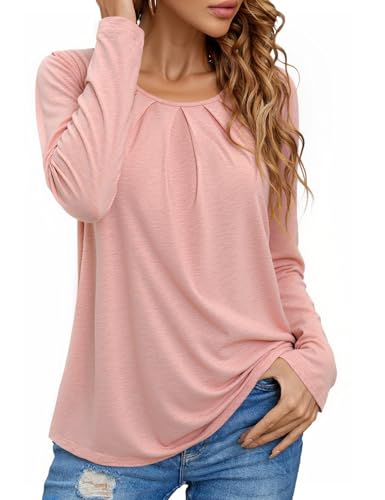 Totatuit Tshirt Damen Rundkragen Langarmshirt Elegant Langarm Oberteile Lässige Einfarbig Longshirt Tunika Top Basic Bluse für Herbst von Totatuit
