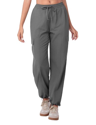 Totatuit Wanderhose Damen Cargohose Jogginghose Cargo Baggy Quick Dry Trekkinghose Damen Streetwear Freizeithose Outdoorhose Elastisch Sommer High Waist Hosen Knöcheln Frühling mit Taschen von Totatuit