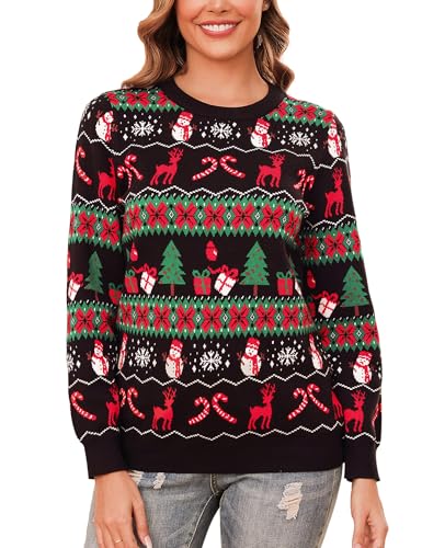 Totatuit Weihnachtspullover Damen Christmas Sweater mit Rentiermuster Strickpulli Langarm Warme Strickpullover Rundhals Pullover für Weihnachten Party im Winter von Totatuit