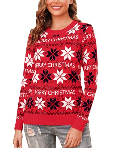 Totatuit Weihnachtspullover Damen Christmas Sweater mit Strickpulli Langarm Warme Strickpullover Rundhals Pullover für Weihnachten Party im Winter von Totatuit