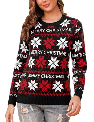 Totatuit Weihnachtspullover Damen Christmas Sweater mit Strickpulli Langarm Warme Strickpullover Rundhals Pullover für Weihnachten Party im Winter von Totatuit