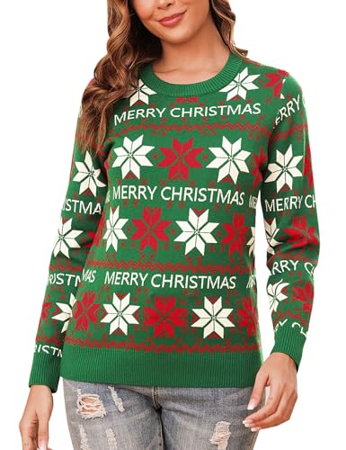 Totatuit Weihnachtspullover Damen Christmas Sweater mit Strickpulli Langarm Warme Strickpullover Rundhals Pullover für Weihnachten Party im Winter von Totatuit