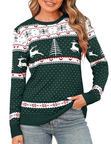 Totatuit Weihnachtspullover Damen Hässliche Christmas Sweater Feinstrick Strickpullover Xmas Sweater Jumper für Weihnachtsparty 739-Grün M von Totatuit